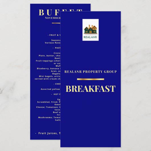 Logo de la carte de menu du petit déjeuner d'entre (Devant / Derrière)