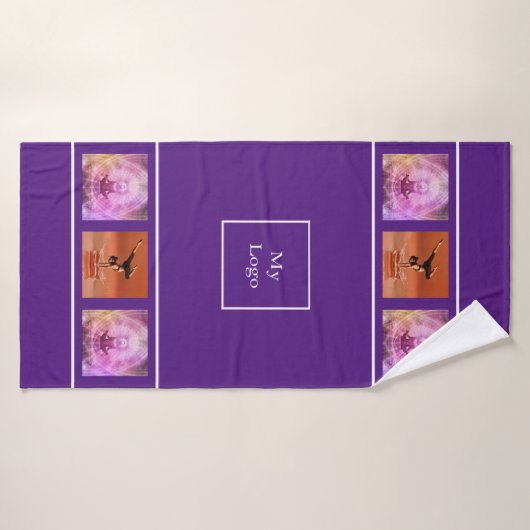 Logo de l'entreprise photo collage violet blanc (Serviette de bain)