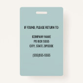 Logo de l'entreprise turquoise Badge photo de l'em (Dos)