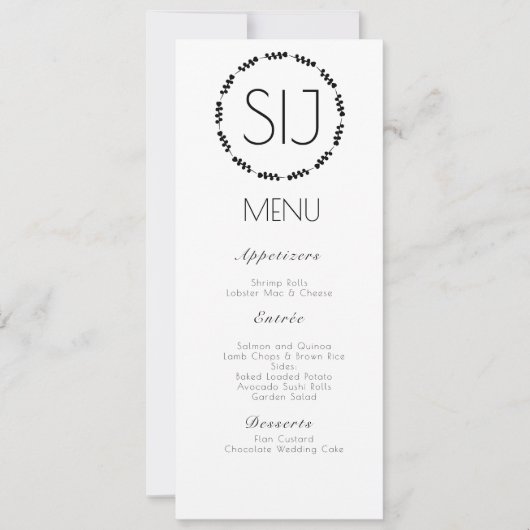 Logo de mariage cœur branche Menu de dîner minimal (Devant)