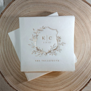 Logo de mariage élégant vintage crest or