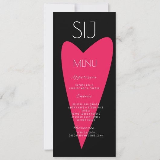 Logo de mariage gras cœur noir blanc Menu du dîner (Devant)