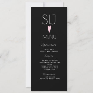 Logo de mariage Menu de dîner cœur rose noir et bl