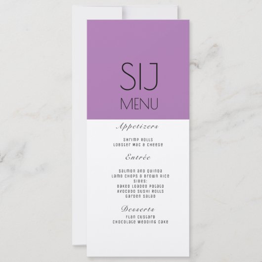 Logo de mariage simple bloc de couleur violet menu (Devant)