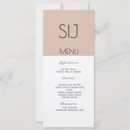Logo de mariage simple menu de dîner en bloc de co (Devant)