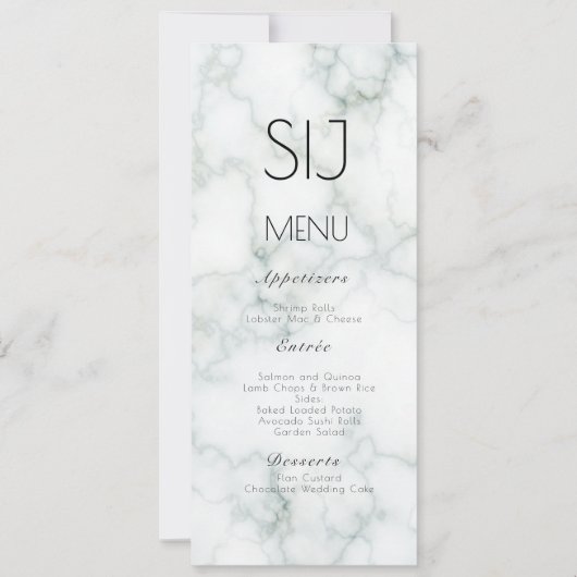 Logo de mariage simple menu de dîner en marbre bét (Devant)