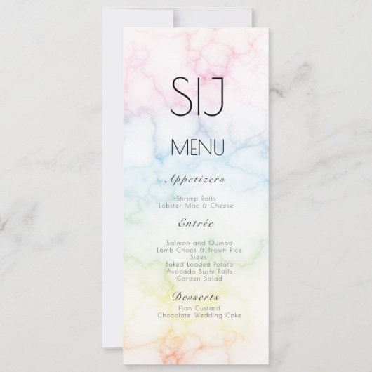 Logo de mariage simple menu de dîner en marbre bét (Devant)