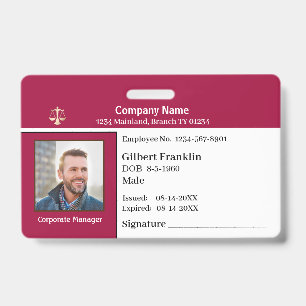 Logo de photo d'employé Code-barres Nom Badge pers