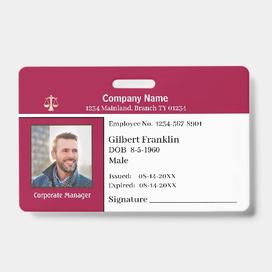 Logo de photo d'employé Code-barres Nom Badge pers (Avant)