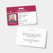 Logo de photo d'employé Code-barres Nom Badge pers (Avant & arrière)