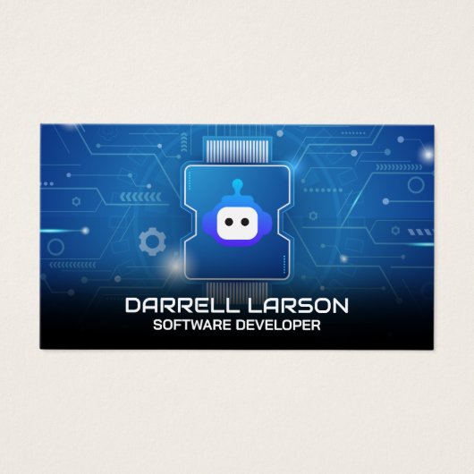 Logo de robot | Carte de circuit bleu (Devant)