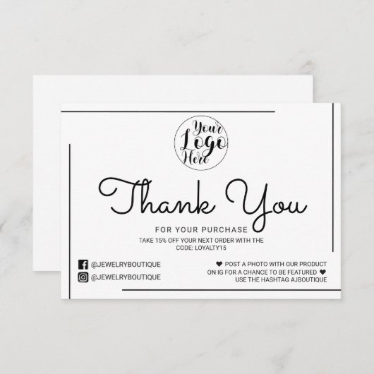 Logo de script de bordure noir blanc Client Merci (Devant / Derrière)