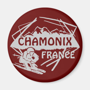 Logo de ski rouge de Chamonix France aimant