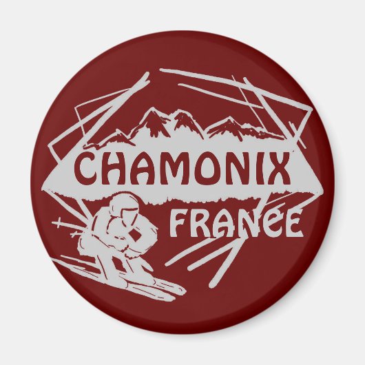 Logo de ski rouge de Chamonix France aimant (Devant)