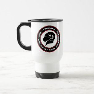 Logo de tasse de voyage, noir et rouge blanc de
