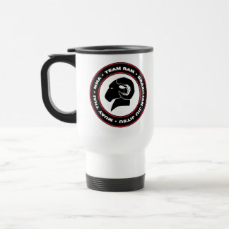 Logo de tasse de voyage, noir et rouge blanc de