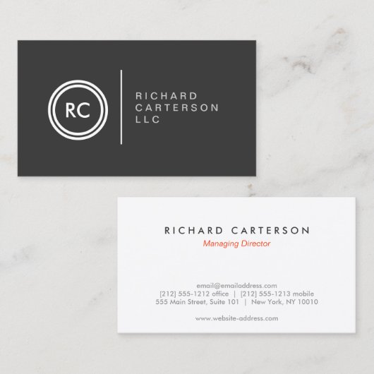 LOGO DE VOS INITIALES sur DK GRAY no 2 Carte de vi (Devant / Derrière)