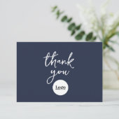 Logo d'entreprise Carte de remerciements bleu mari (Debout devant)