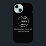 Logo d'entreprise noir personnalisé<br><div class="desc">Faites la promotion de votre marque avec ce Coque iphone personnalisable. Ce design comprend votre propre logo et des informations sur les médias sociaux, ainsi qu'un espace pour une adresse de page d'accueil personnalisée. Parfait pour les cadeaux, les salons professionnels et autres événements promotionnels. Besoin d'aide pour la personnalisation ?...</div>