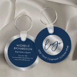 Logo d'entreprise notaire de l'agent de propriété<br><div class="desc">Faites la promotion de votre entreprise avec ce design porte - clé personnalisé en bleu marine et argent. Avec espace pour votre logo et slogan d'entreprise sur le devant avec votre nom, titre de poste, coordonnées et site web sur le dos. L'arrière - plan bleu foncé jumelé aux faux détails...</div>