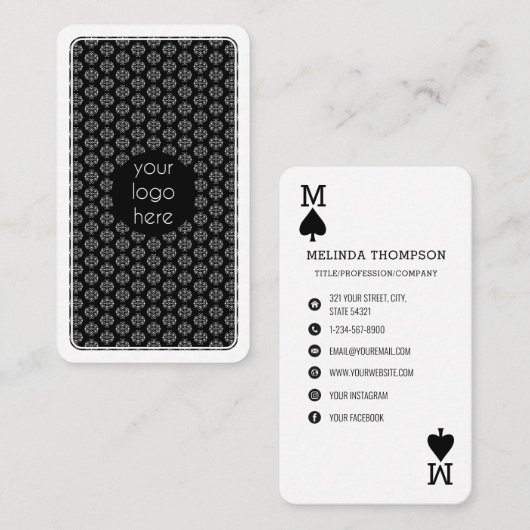 Logo d'entreprise Pique Unique Jouer Carte de visi (Devant / Derrière)