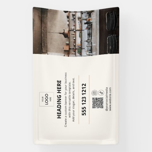 Logo d'entreprise QR Code Photo Bannière Beige (Verticale)