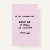 Logo d'entreprise rose Badge photo de l'employé (Dos)