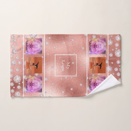 Logo d'entreprise rose collage photo en or (Serviette à main)