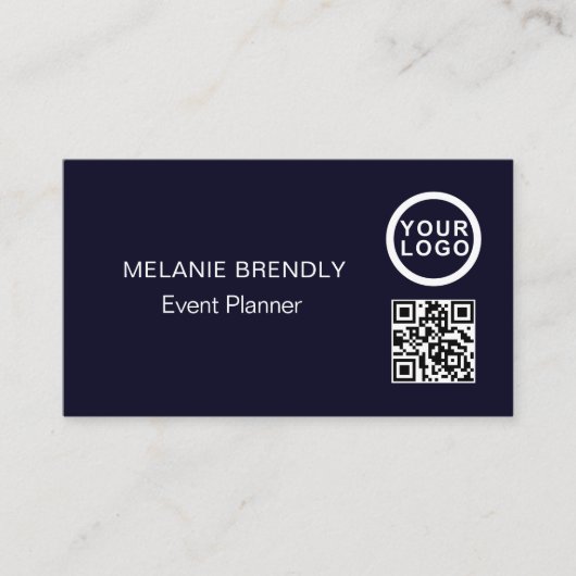 Logo du code QR Simple Carte de visite bleu marine (Devant)