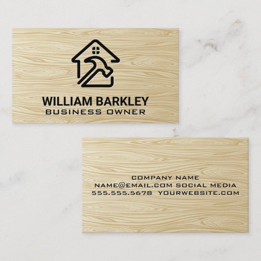 Logo du marteau | Carte de visite du grain de bois (Devant / Derrière)