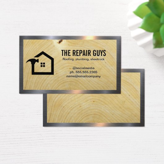 Logo du marteau | Grain de bois | Métal (Bureau)