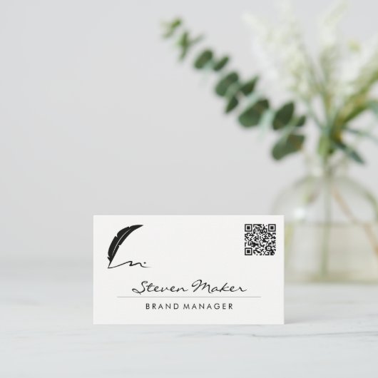 Logo du stylo plume | Carte de visite de code QR (Debout devant)