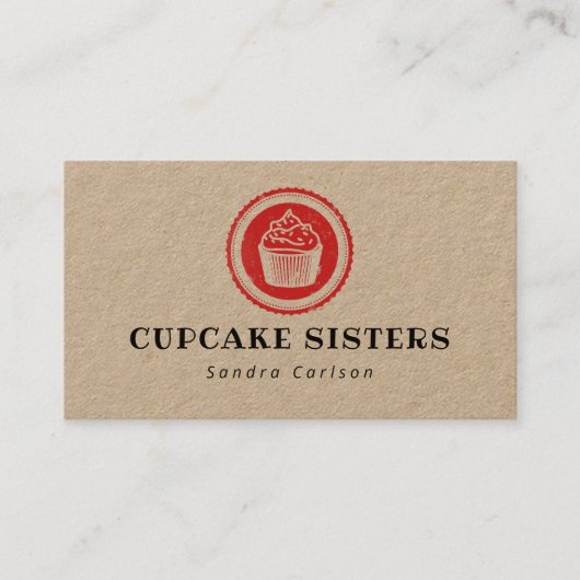 Logo du timbre Cupcake carte de visite rustique kr (Devant)