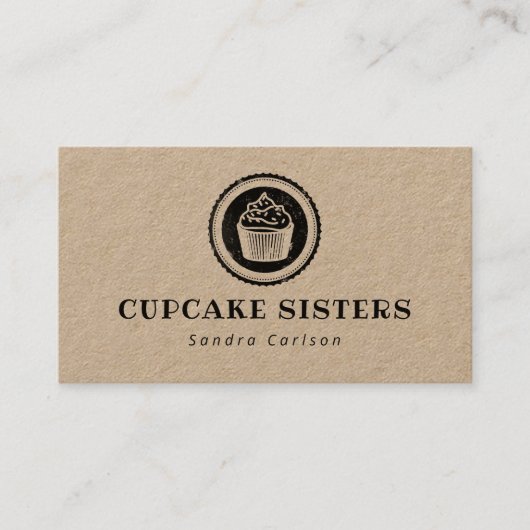 Logo du timbre Cupcake carte de visite rustique kr (Devant)