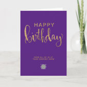 Logo Elegant Faux Gold Slank Paarse Happy Birthday Kaart (Voorkant)