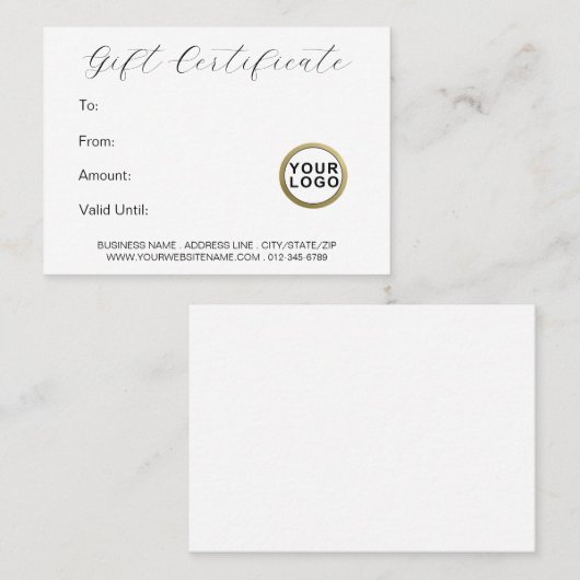 Logo Elegant Minimaal Modern Wit Cadeaubon Visitekaartje (Voorkant / Achterkant)