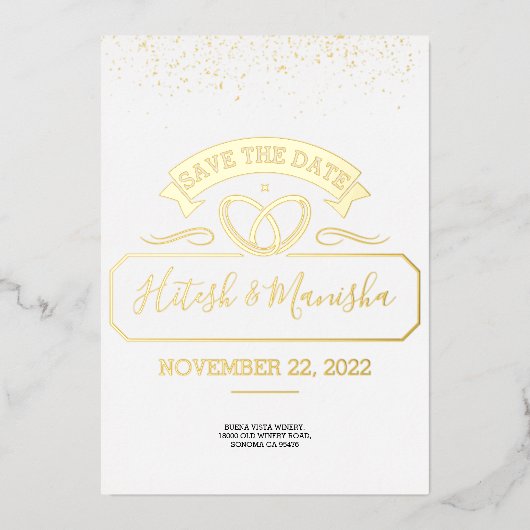 Logo emblème romantique or mariage Foil Invitation (Recto)