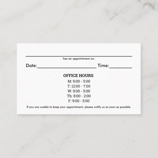 Logo- en Kantoor-uurkaarten voor chiropractische b Visitekaartje (Achterkant)