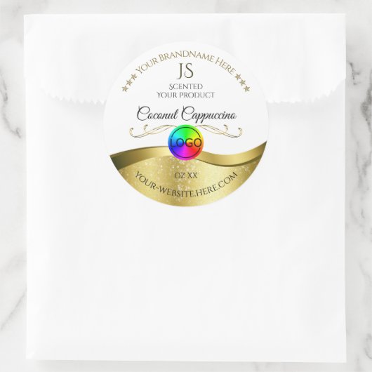 Logo en or blanc clair Verre Monogramme Étiquette (Sac)