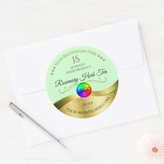 Logo en or vert clair Wavy Monogram Étiquette prod (Enveloppe)