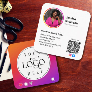 Logo en QR-code in Instagram-stijl Vierkante Visitekaartje