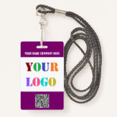 Logo en QR Code Info Tekst Business Badge Sjabloon (Voorkant met draagriem)