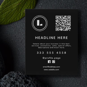 Logo en QR-code zwart minimalistisch Flyer