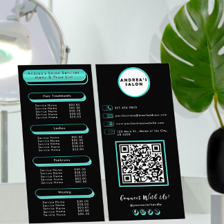 Logo et code QR Menu des services de salon de beau