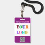 Logo et QR Code Info Texte Modèle de badge commerc (Avant avec lanière)