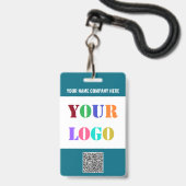 Logo et QR Code Info Texte Modèle de badge commerc (Arrière avec lanière)