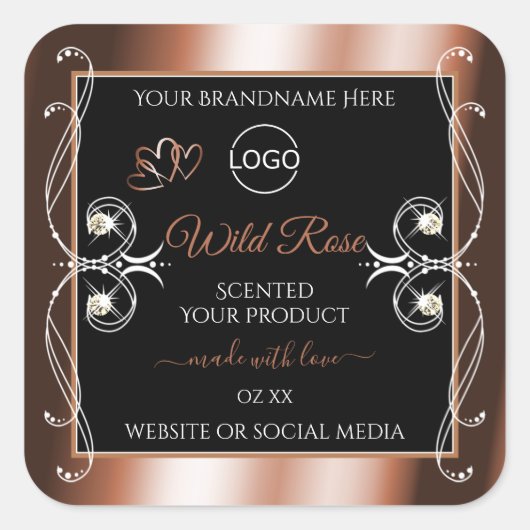 Logo Étiquette de décoration Rose noir luxueux (Devant)