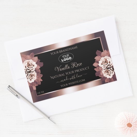 Logo Étiquette de luxe Rose Gold Black Floral (Enveloppe)
