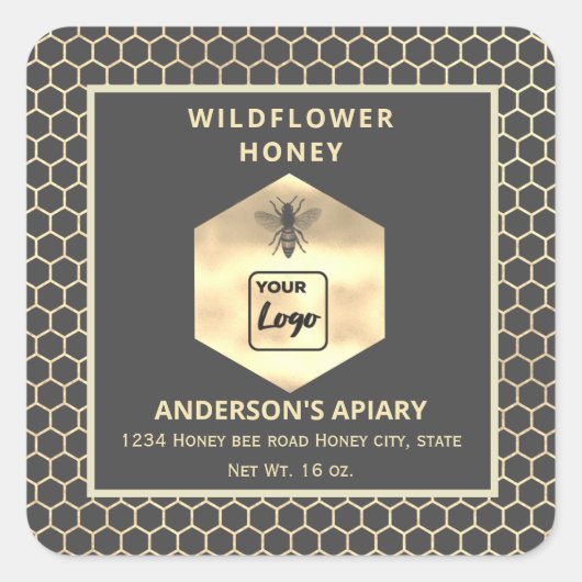 Logo étiquette de nid d'abeille en or moderne (Devant)