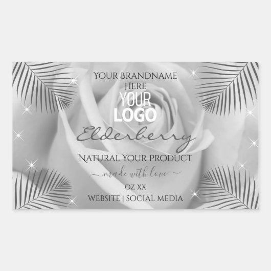 Logo Étiquette Rose  gris argent Palm Feuille (Devant)